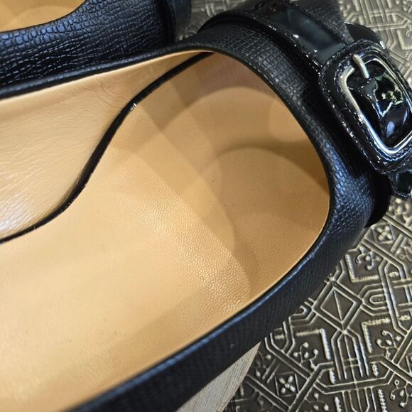 🐢 Cole Haan Black Snake Skin Adjustable Strap  Buckle Open Toed Pump 10B - Picture 6 of 16